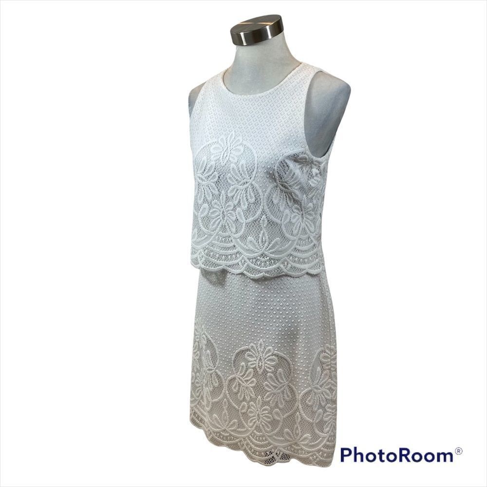 Charter Club White Lace Overlay Sleeveless Shift Dress Size Small